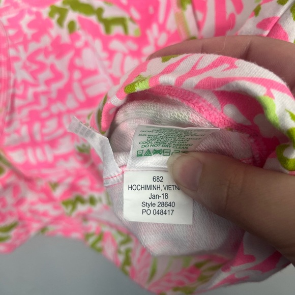 Lilly Pulitzer small Pink Green Buttoned Pullover Tunic Top Kangaroo Pocket - Picture 5 of 7